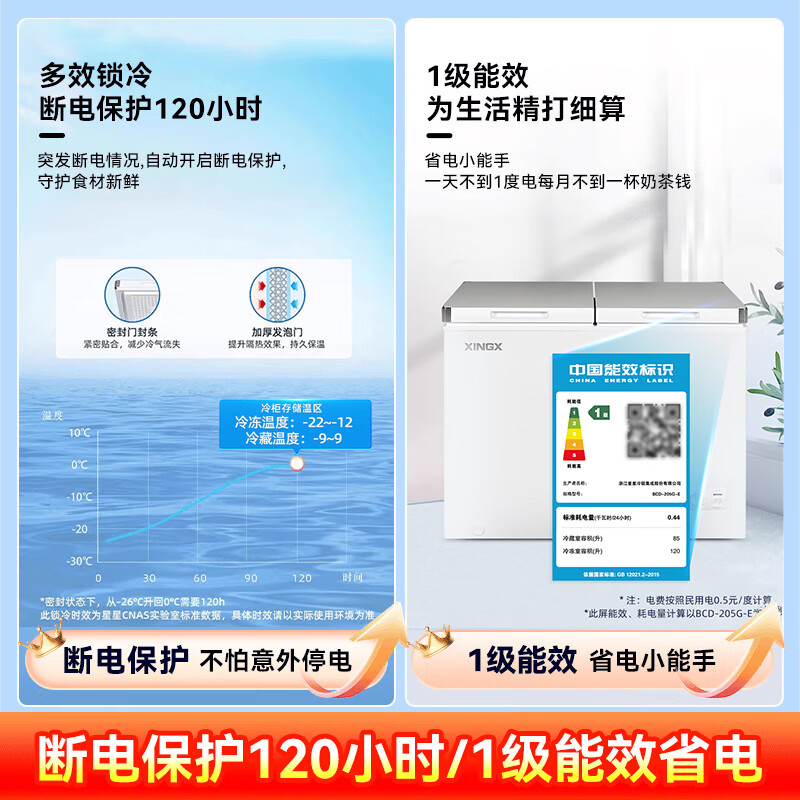 XINGX Freezer Commercial Dual Temperature Freezer Refrigeration and Freezing Freezer Household Dual Temperature Freezer Vegetable Preservation Cabinet Freezer Dual Temperature Double Box Freezer Horizontal Refrigerator Frost Reduction 80% Dual Temperature Double Box Automatic Frost Reduction Level 1 Energy Efficiency Texture White 245L