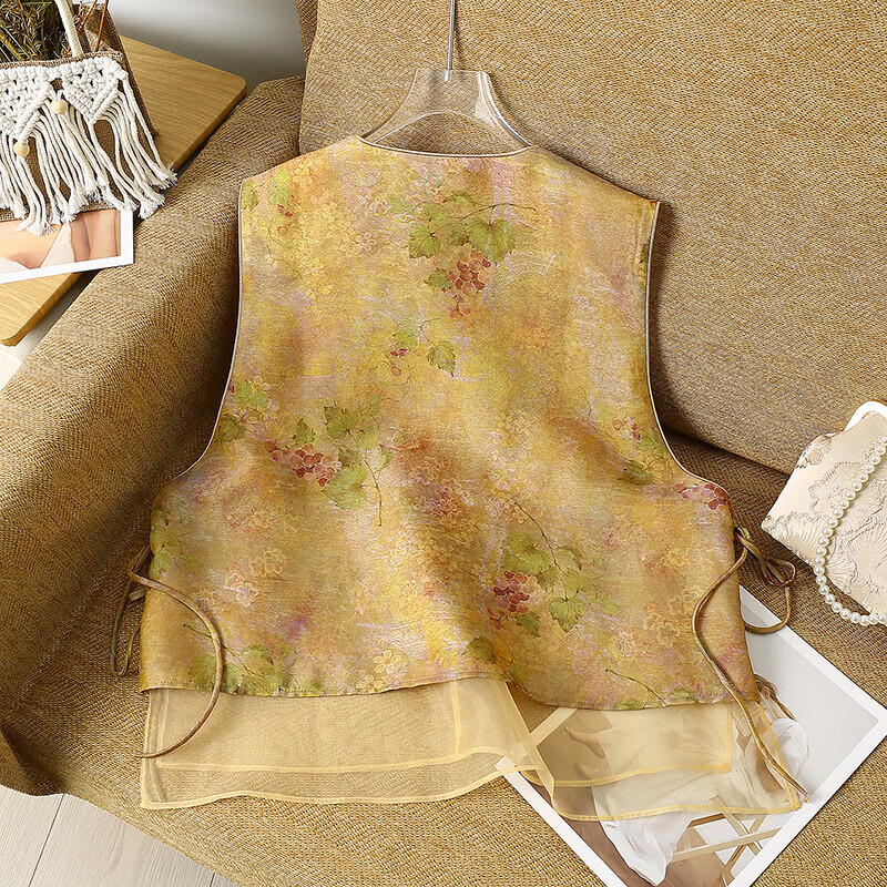 New Chinese style national style vest for women summer thin 2026 new heavy industry embroidery outer wear versatile vest top yellow L recommended 110-125 catties