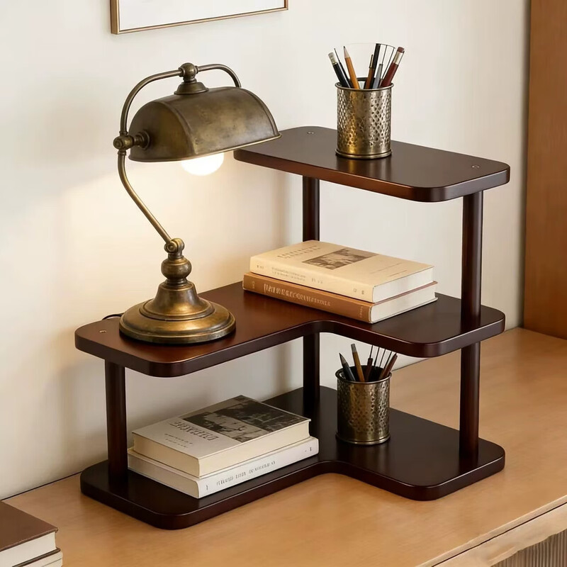 Desktop storage rack, cup storage rack, dining table, workstation, water cup, coffee cup, tea set, corner small cup holder, three-layer corner storage rack - walnut color without edging