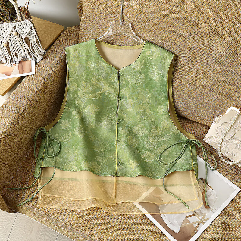 New Chinese style national style vest for women summer thin 2026 new heavy industry embroidery outer wear versatile vest top yellow L recommended 110-125 catties