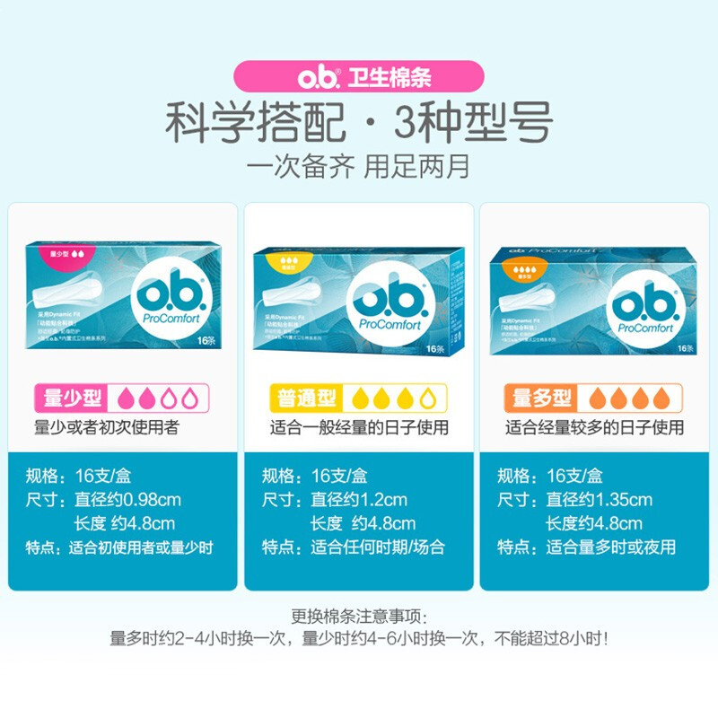 O.b.OB tampon tampon tampon day and night swimming leak-proof sanitary napkin built-in aunt sanitary napkin menstrual period ordinary type 16 pieces * 5 boxes