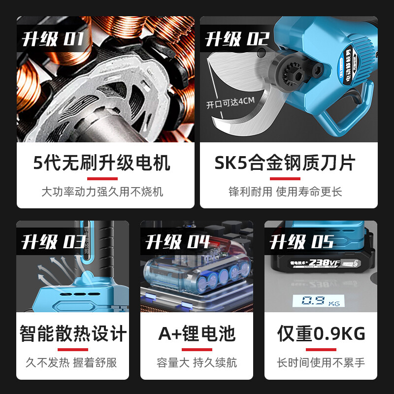 Deyun Electric Branch Scissors Brushless Pruning Shears Lithium Battery Rechargeable Scissors Pruning Branches Fruit Tree Scissors Electric Agricultural Tools DY Brushless-Powerful Cutting King 238VF2 Electric 1 Charge (21V)