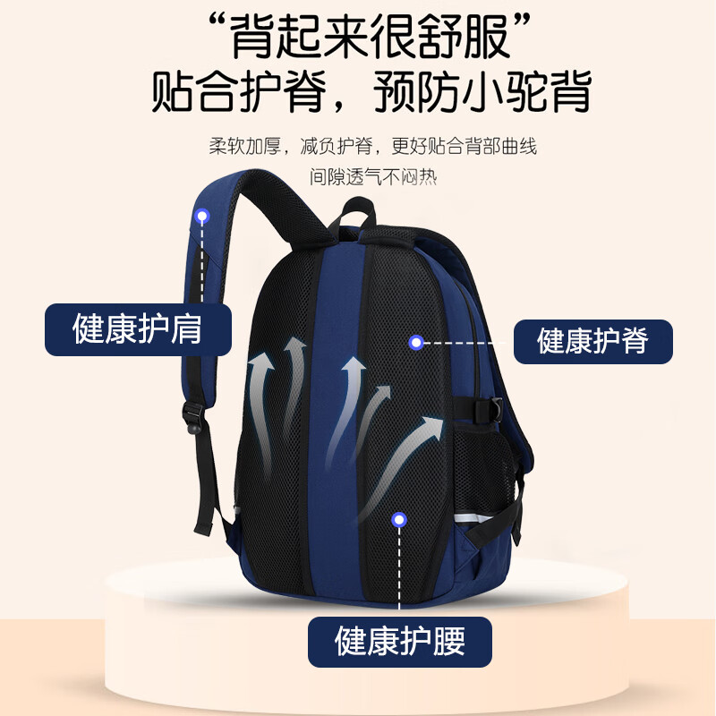 Snoopy (SNOOPY) junior high school student schoolbag male elementary school 1-4-6 senior high-capacity children's load-reducing spine protection backpack female blue