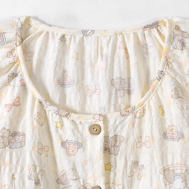 Langsha summer pajamas for women, thin cloud cotton with breast pads, short-sleeved shorts set, sweet and cute, can be worn outside as home clothes