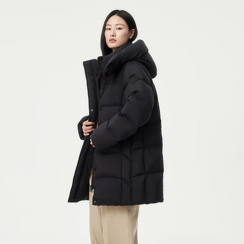 Tambor Down Jacket Women's Medium Long Removable Hood Loose Warm Versatile Jacket 530558V Black 165