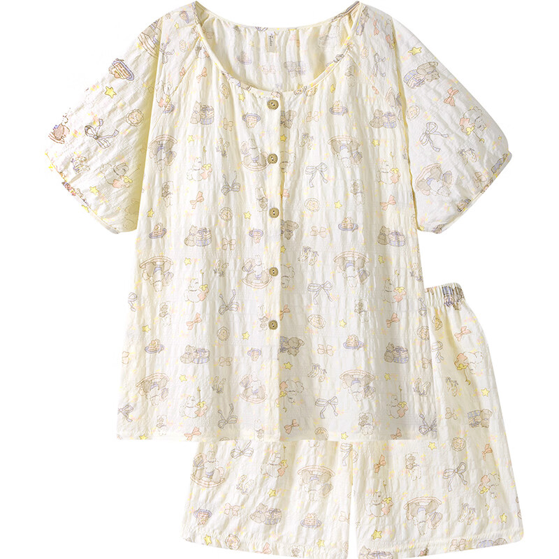 Langsha summer pajamas for women, thin cloud cotton with breast pads, short-sleeved shorts set, sweet and cute, can be worn outside as home clothes