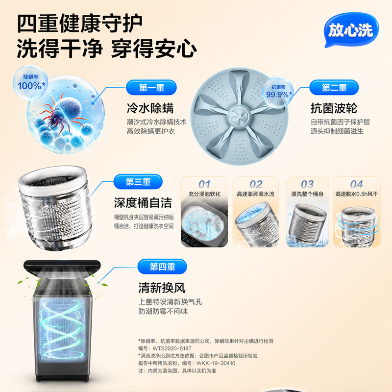 Haier pulsator washing machine fully automatic 8.5 kg household large capacity ultra-clean high cleaning ratio first-class energy efficiency nine-dimensional shock absorption trade-in XQB85-Z1VE0