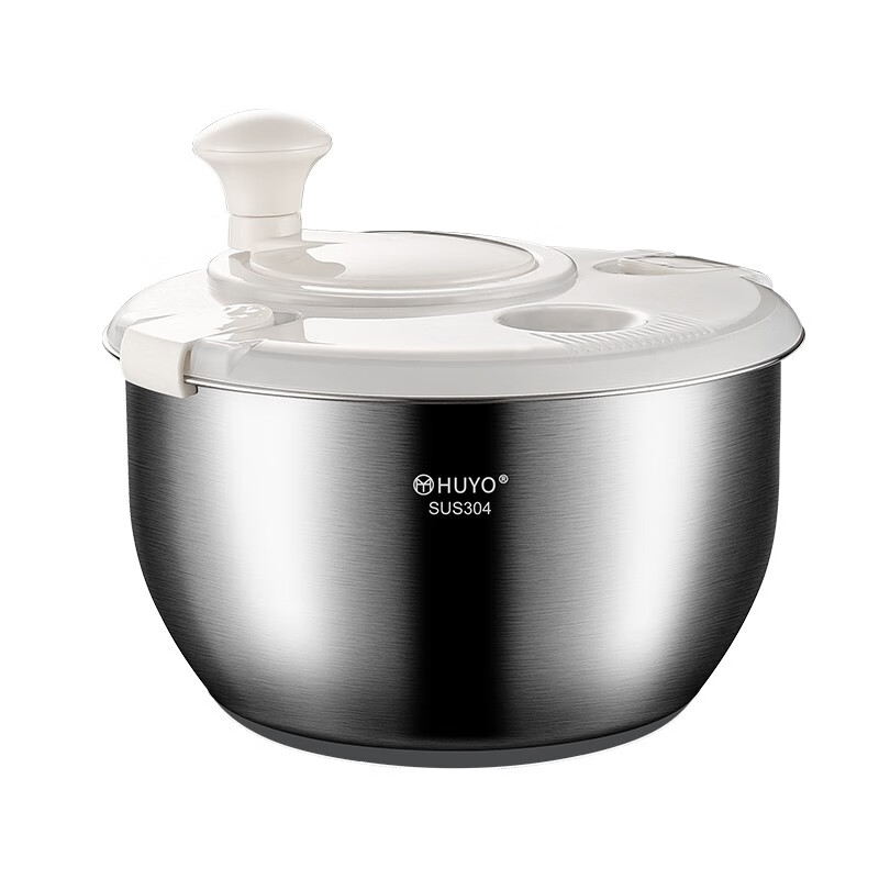 HUYO 304 stainless steel vegetable dehydrator, fruit and vegetable salad water spinner, drying machine, kitchen household vegetable washing and draining basin 304 stainless steel dehydrator