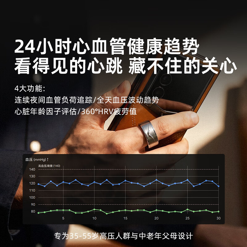 VERTU Super New Product VERTU Cor Ring Heart Health Sleep Monitoring Heart Rate Blood Pressure Smart Ring Mid-Autumn Festival Gift Haoyue Silver-Star (Inner Ring + Outer Ring Set) No. 7