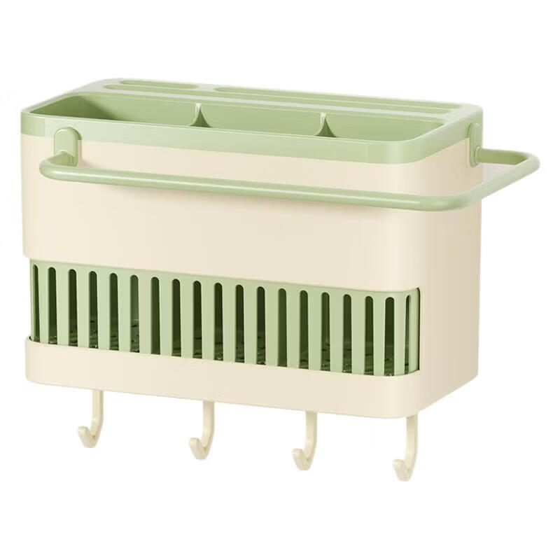 Hole-free multifunctional chopstick barrel wall-mounted household drain chopstick cage kitchen chopstick cage knife holder integrated storage box Matcha green
