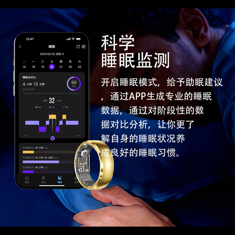 NUIBC Vibration Reminder Smart Ring Gesture Control Incoming Calls and WeChat Messages and SMS Alarm Clock Vibration Reminder Smart Ring Takes Photos and Videos Lighter than a Watch Silver Size 8 (Circumference 57mm)