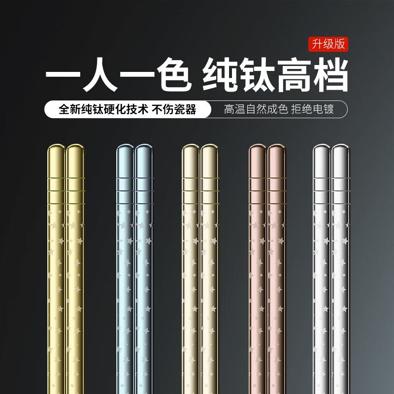 Deshanfei pure titanium chopsticks, high-end household eating tableware, titanium alloy, one person, one chopstick, meal sharing, mildew-proof, high-end chopsticks family set, starry sky spoon, 5 pairs, blue model