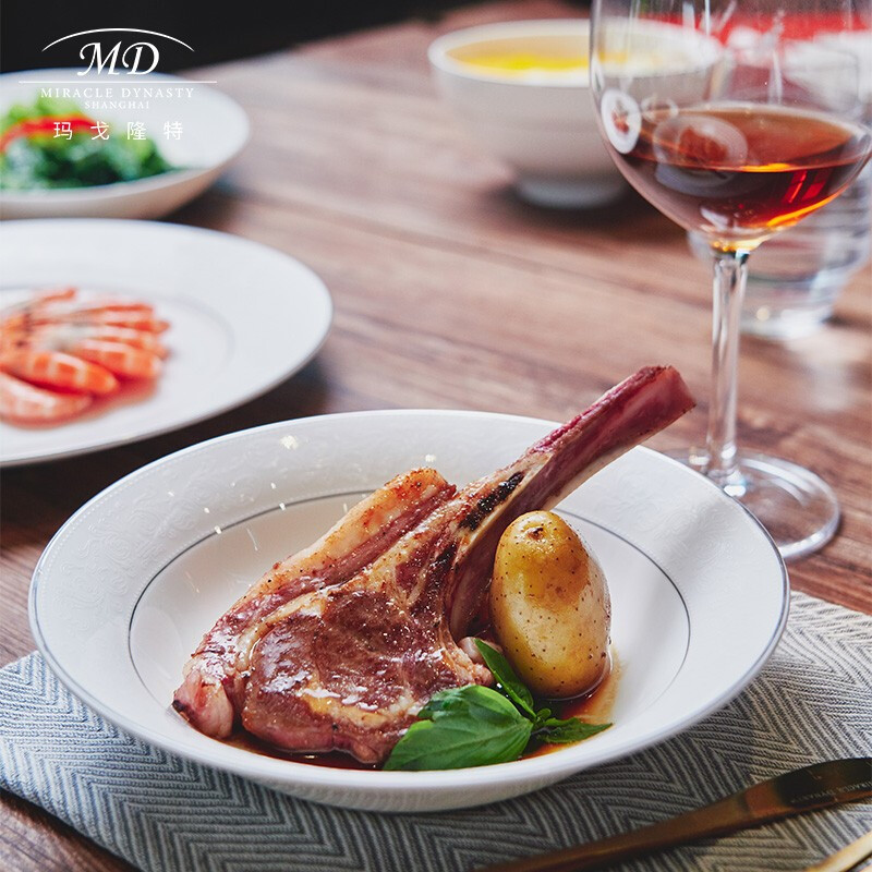 Magalonte Annual Party Gift Platinum Years Bone China Tableware Complete Set of European Pure White Luxurious Dinner Plates and Dishes Tableware for 6 People 32 Pieces