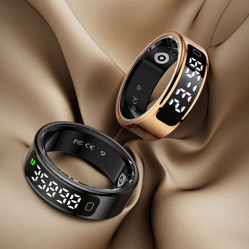 New AI Smart Bluetooth Ring with Display Hand Screen Gesture Control Sleep Monitoring Heart Rate Blood Oxygen Blood Pressure Health Ring Step Counter Health Exercise Monitoring Smart Waterproof Rose Gold Free Charging Box Size 10 20mm Recommended 65-70kg