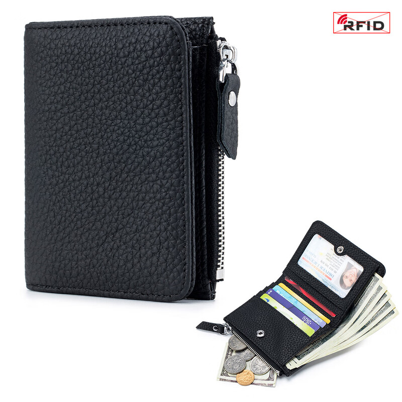 VANLEMN Denmark study abroad travel anti-theft brush ultra-thin wallet cowhide anti-degaussing men's and women's card holder all-in-one new style dark black