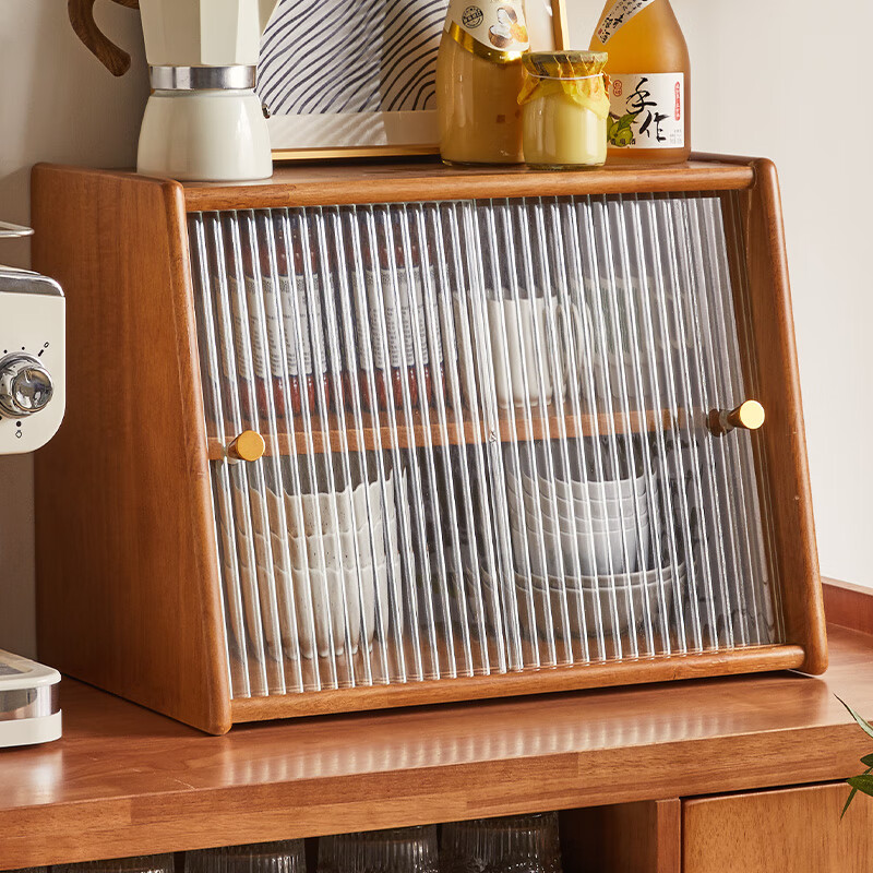 JIAYI solid wood desktop sideboard dining table countertop storage cabinet cup storage rack storage cabinet cupboard tea side cabinet storage cabinet 45cm sliding door cherry wood color