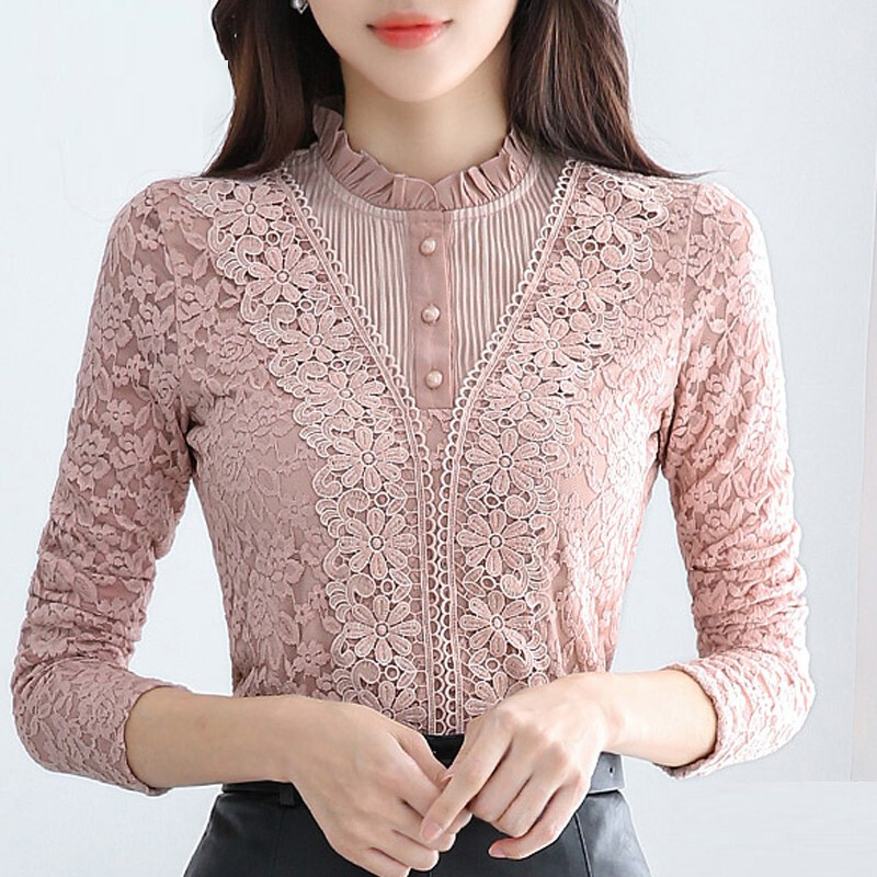 PHJ velvet lace bottoming shirt for women in autumn and winter new slim lace shirt for middle-aged women age-reducing warm long-sleeved top white velvet L