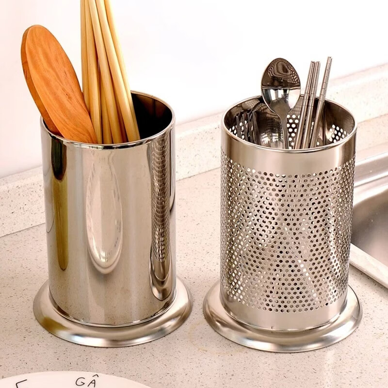 Yingrong thickened stainless steel chopstick cage kitchen round chopstick tube household chopstick basket chopstick tableware storage rack chopstick cage rack apple hole