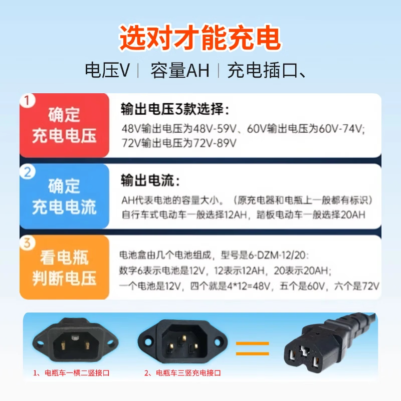 JD Logistics Electric vehicle lead-acid battery charger 72V60V48V pulse repair full self-stop T-shaped prefix electric vehicle accessories battery charger 72V32AH lead-acid T-shaped prefix