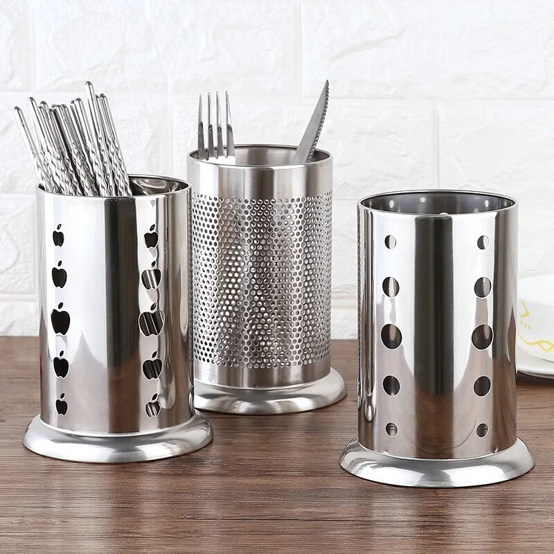 Yingrong thickened stainless steel chopstick cage kitchen round chopstick tube household chopstick basket chopstick tableware storage rack chopstick cage rack apple hole