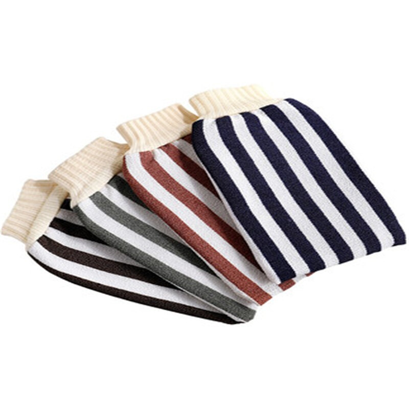 Striped bathing gloves for adults, back scrubbing, double-sided bath towels for women and men, mud bathing towels, green + navy blue, 2 pieces
