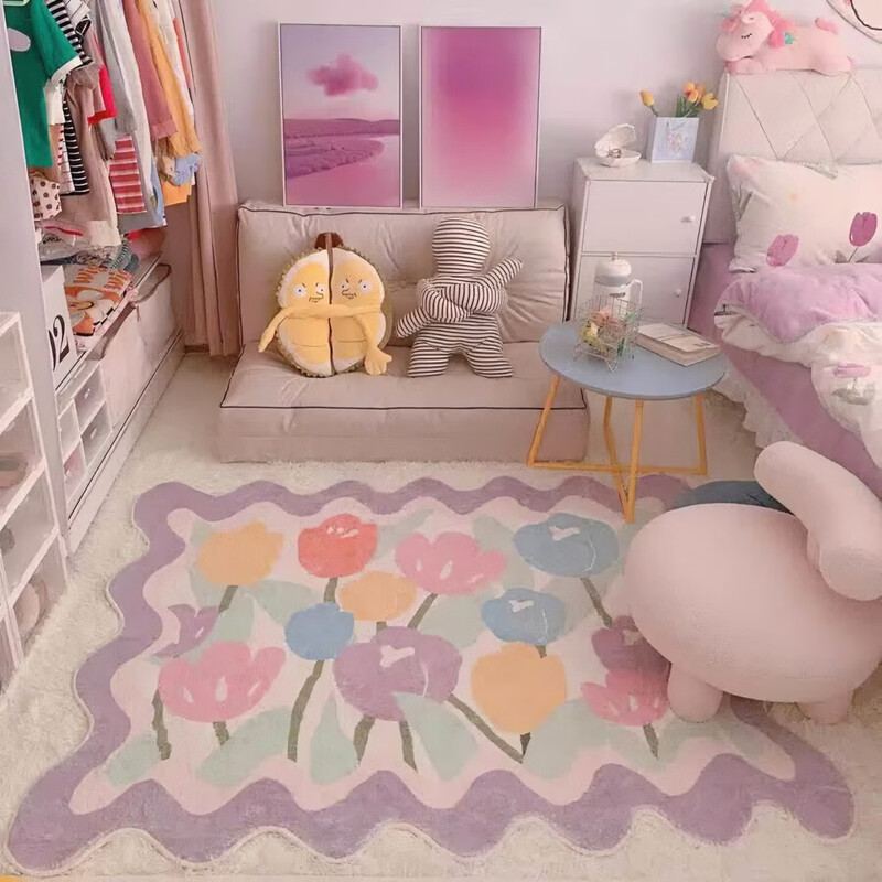 NOLIN special-shaped bedroom carpet ins style home living room coffee table mat girl's bedside blanket sofa soft foot mat bay window mat colorful flower red 120cm*160cm