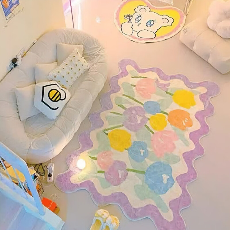 NOLIN special-shaped bedroom carpet ins style home living room coffee table mat girl's bedside blanket sofa soft foot mat bay window mat colorful flower red 120cm*160cm