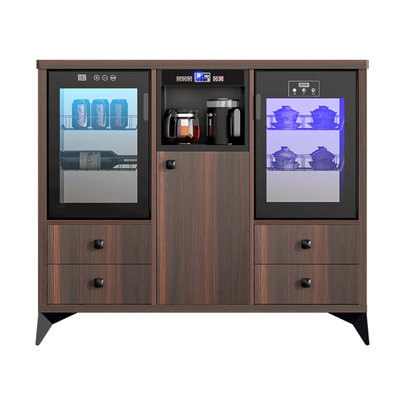 MEILINGDA Home Modern Light Luxury Style Remote Control Intelligent Solid Wood Fully Automatic Tea Bar Machine Office Water Dispenser Living Room Tea and Water Integrated Cabinet Refrigerator Red Wine Refrigerator Bottle Sterilizer Cabinet Solid Wood 920 Walnut Color (Fridge Refrigerator + Disinfection Cabinet) Hot and Cold Type Warm