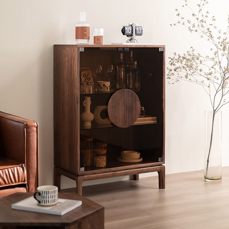 Yin Qingchun North American black walnut modern simple all solid wood dining side wine cabinet living room multifunctional sofa side cabinet corner cabinet North American black walnut (no auxiliary materials) double door