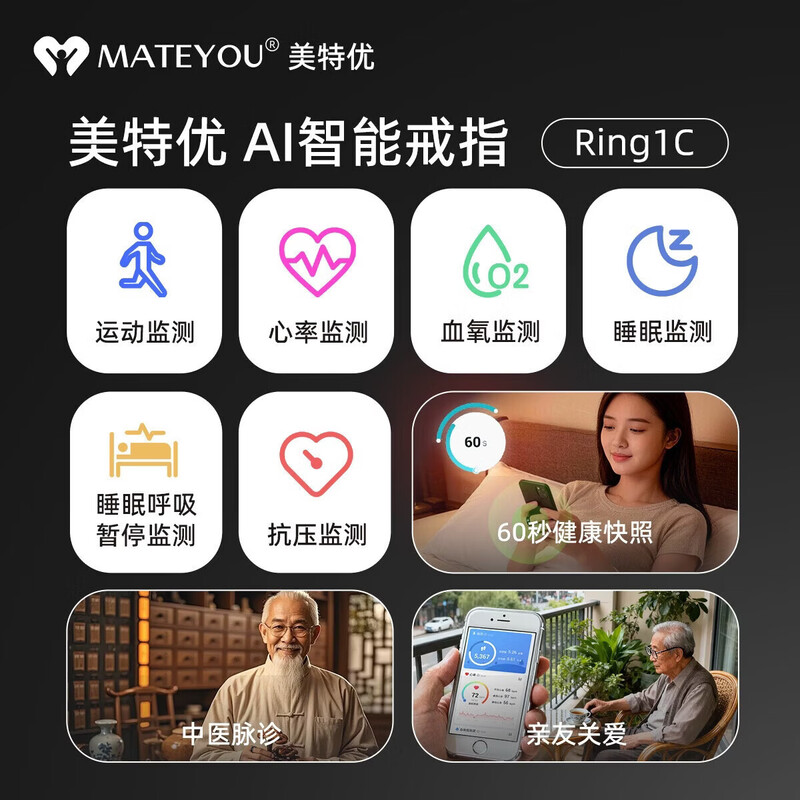 MATEYOU AI Smart Ring Sleep Apnea Monitoring Preliminary Screening Sleep Monitoring Exercise Heart Rate Blood Oxygen Pressure Monitoring Caring for Relatives and Friends Wearing Ring Matte White Porcelain No. 8