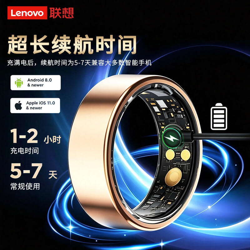 Thinkplus smart ring multifunctional sports monitoring sleep tracking heart rate and blood oxygen intelligent detection 5ATM sports waterproof swimming and diving wearable remote control photo taking super long battery life Lenovo smart ring black