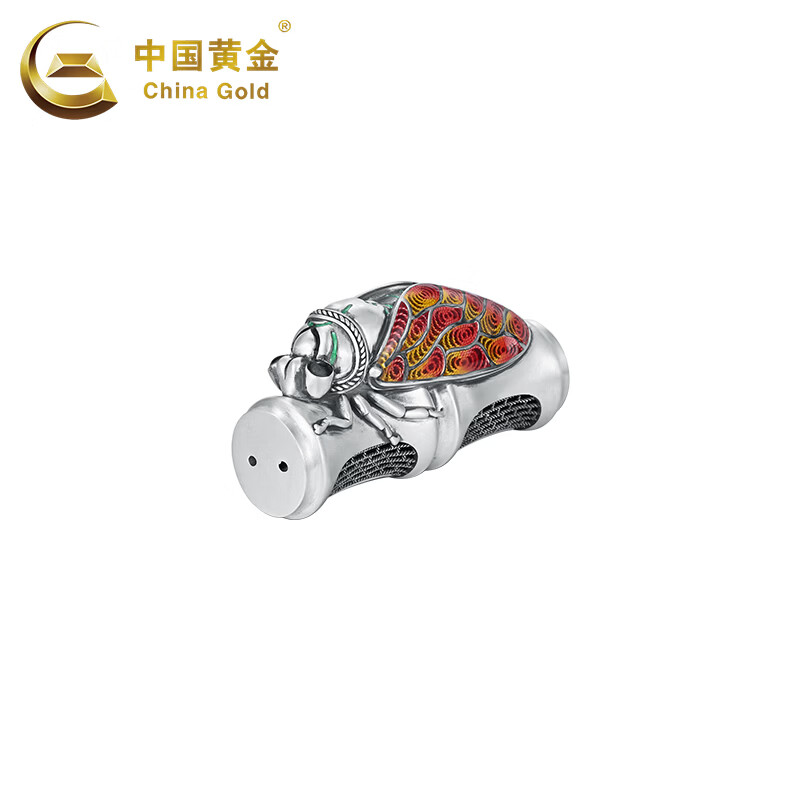 Chinese gold pure silver enamel bamboo cicada silver ornaments, investment collection, high-end gift giving, pure silver enamel bamboo cicada ornaments, about 55g