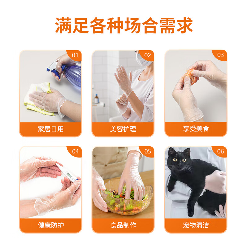Youao disposable gloves PVC food grade thickened experimental beauty baking catering kitchen cleaning household 100 L size