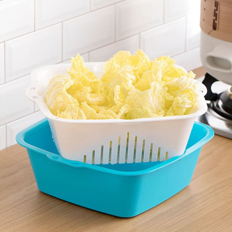 Camellia vegetable washing basket, drain basket, strainer, double-layer dual-purpose fruit and vegetable drain strainer, strainer basket, fruit plate, large and medium sizes optional, orange, large size 1160