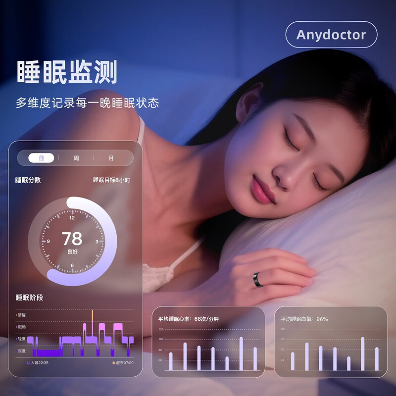 Anydoctor smart ring ai black technology sports ring sleep health ring monitoring heart rate black size 6