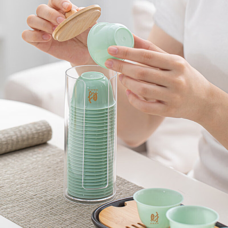 Jinpin Sam Emerald Green Disposable Kung Fu Tea Cup Thickened Anti-scald Tea Small Cup Business Hospitality Tea Cup Tea Set Tea Character Emerald Green Tea Cup 2 bags 100 pieces