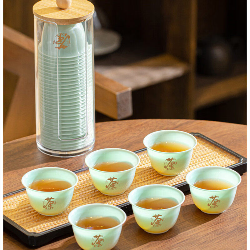 Jinpin Sam Emerald Green Disposable Kung Fu Tea Cup Thickened Anti-scald Tea Small Cup Business Hospitality Tea Cup Tea Set Tea Character Emerald Green Tea Cup 2 bags 100 pieces