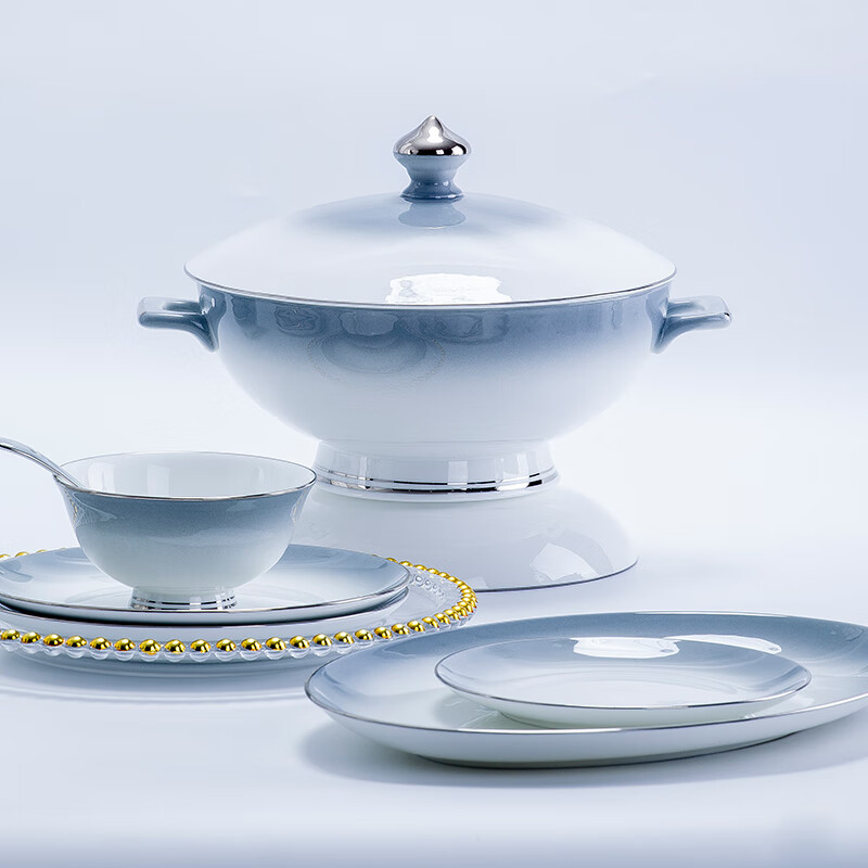 Finger sand 2026 underglaze color dish set home light luxury gradient pure handmade ceramic bone china tableware set combination high 60 pieces luxury configuration Santa Monica #60