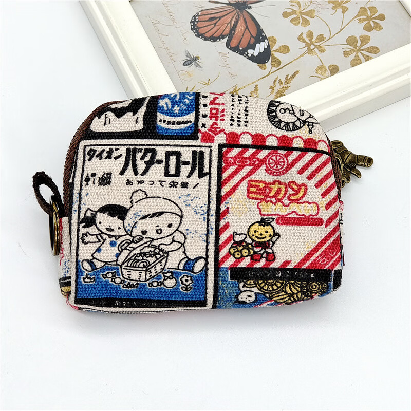 Coin purse female small mini Korean ins canvas small purse zipper canvas cotton bag aunt towel storage bag cute fabric card holder coin purse coin purse-multiple cats