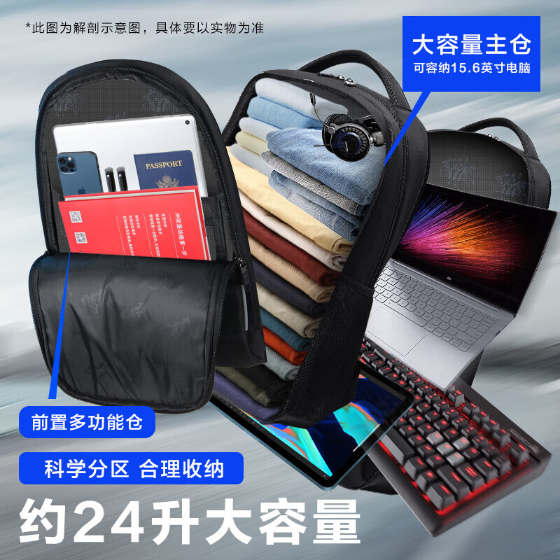 Septwolves Backpack Men's Backpack Computer Bag 15.6-inch Laptop Business Commuting Travel Waterproof Large Capacity School Bag