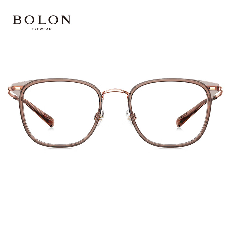 BOLON Tyrannosaurus glasses myopia glasses frame retro square and round frame titanium frame optical glasses can be equipped with men's and women's degrees BA6010 B21 rose gold-transparent brown frame single frame