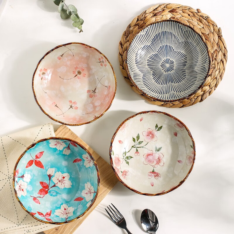 Kawashimaya Japanese-style ceramic plate dish plate household new Internet celebrity creative dinner plate high-end saucer deep plate recommended combination mixed color 4 pieces