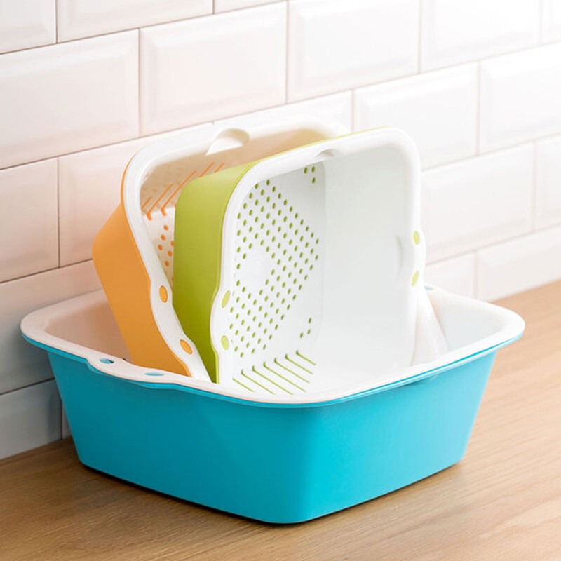 Camellia vegetable washing basket, drain basket, strainer, double-layer dual-purpose fruit and vegetable drain strainer, strainer basket, fruit plate, large and medium sizes optional, orange, large size 1160