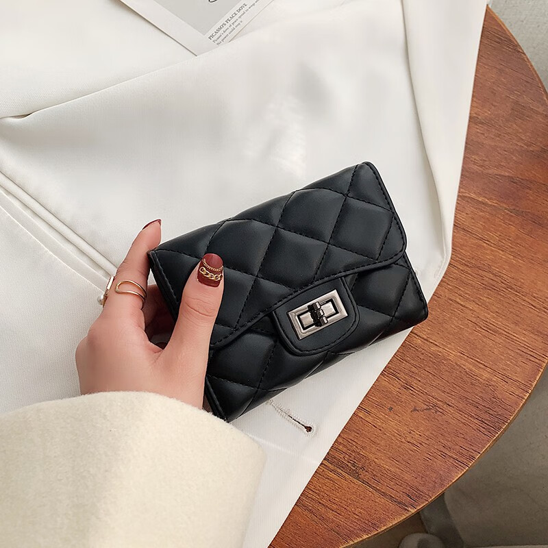 Woodpecker (TUCANO) Spring New Wallet Women's 2024 New Fashionable and Versatile Korean Style Diamond Short Clutch Bag Black