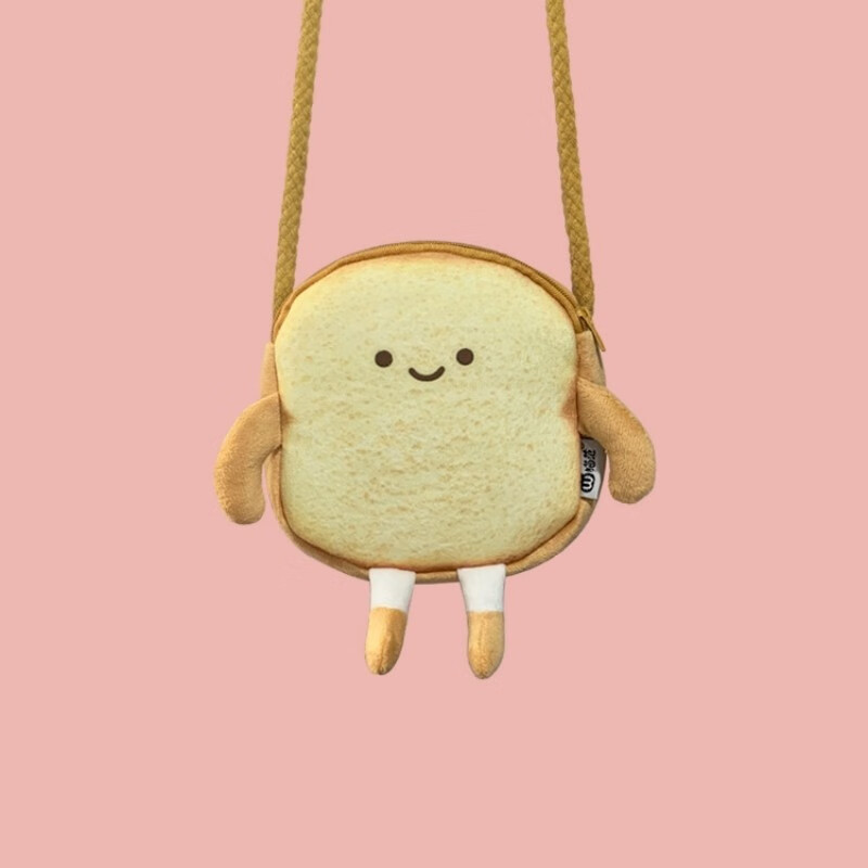叕二啕 Toast Bread Coin Purse Coin Bag Cute Cartoon Creative Student Girl Heart Crossbody Casual Key Bag Small Shoulder Bag-Happy