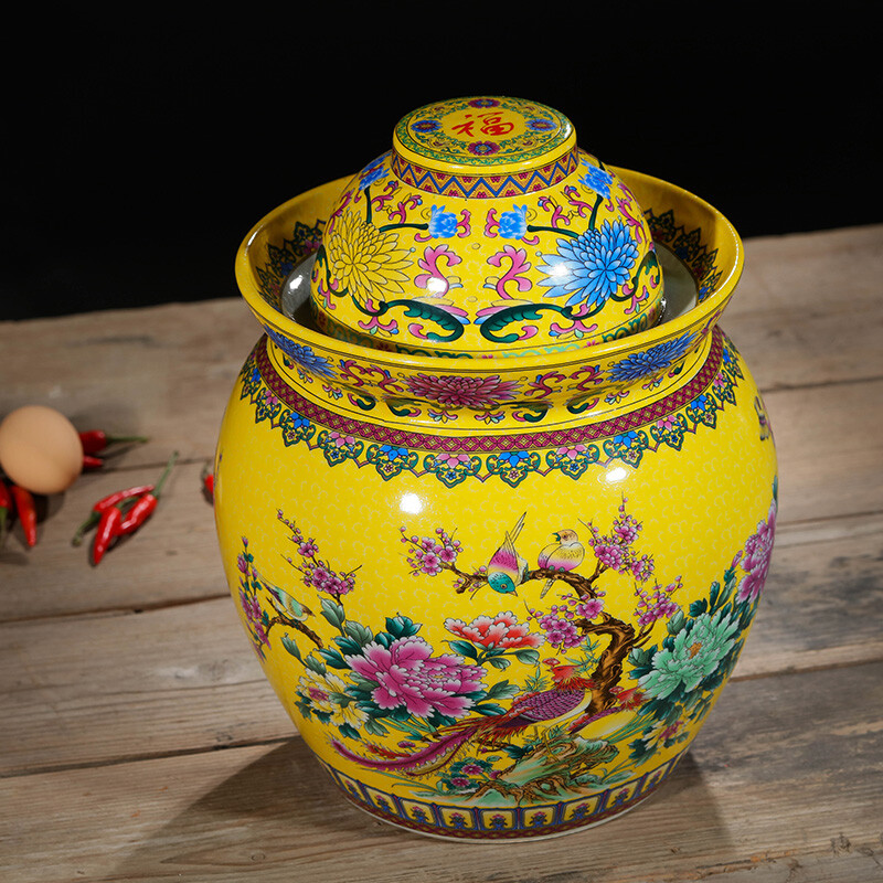 Yumeng Ci Xuan Jingdezhen Ceramic Wine Jar Glass Bottle Pickle Jar Sichuan Egg Pickles Jingdezhen Ceramic Chinese Sealed Jar Model 02 7 catties Pack Free Base