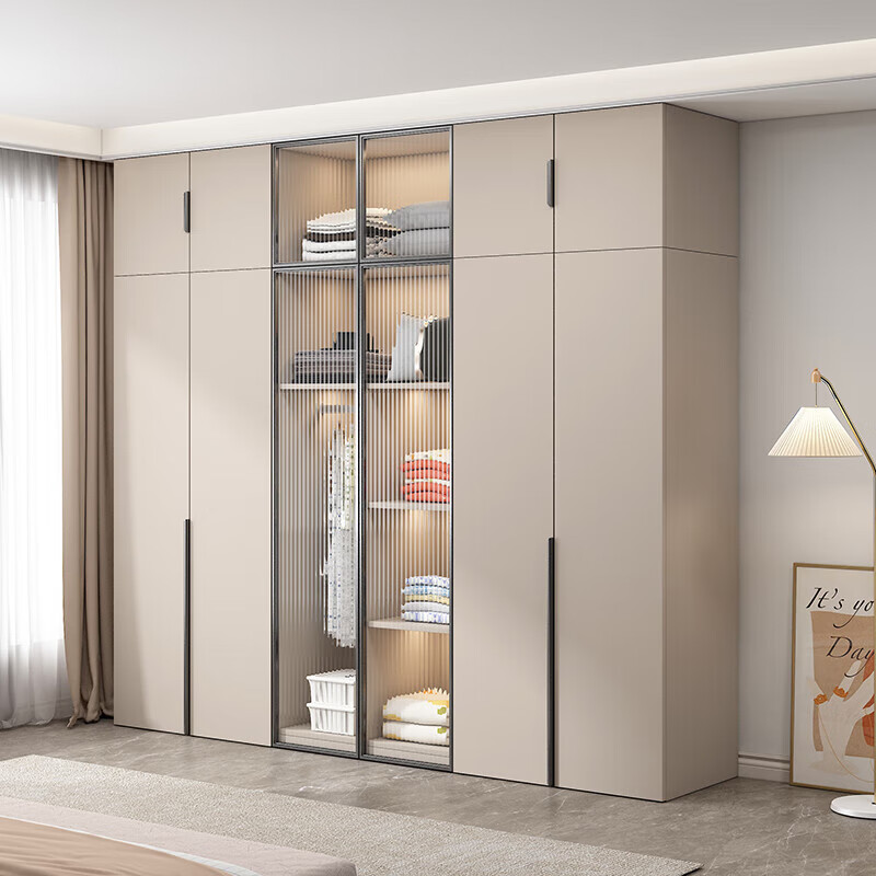 JINGTONG solid wood wardrobe bedroom home light luxury multi-door large wardrobe storage storage cabinet 5 doors 1.8m main cabinet