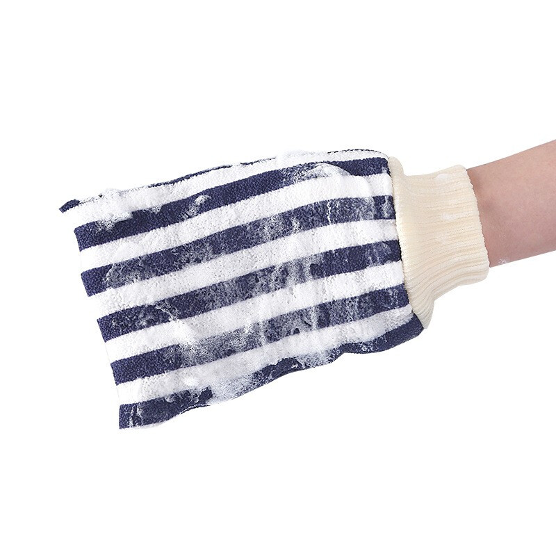 Striped bathing gloves for adults, back scrubbing, double-sided bath towels for women and men, mud bathing towels, green + navy blue, 2 pieces