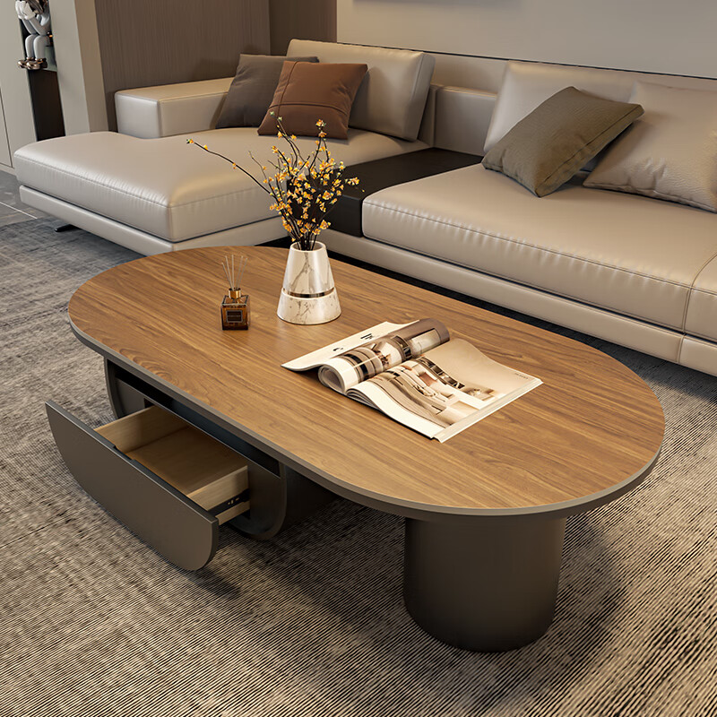 Seaworthy high-end slate coffee table living room small apartment new tea table 2025 modern simple oval living room coffee table light luxury black frame drawer bright white slate 120
