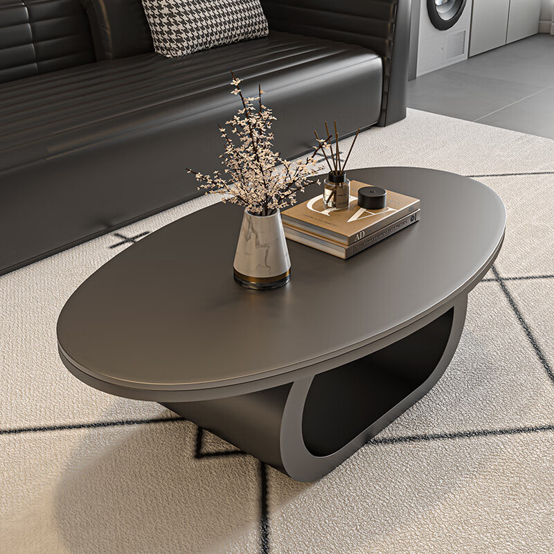 Seaworthy new living room coffee table small apartment simple home modern light luxury high-end Internet celebrity tea table black coffee table slate black frame oval glossy white slate 100